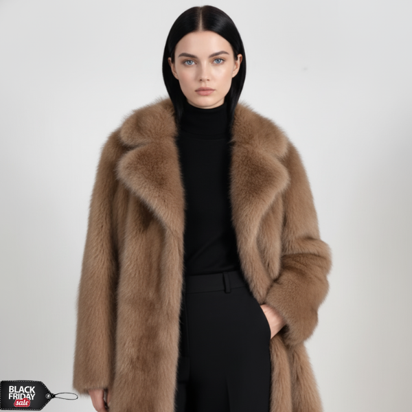 Long Coat Faux Fur Zyoralux+Leopard scarf Buy one get one free