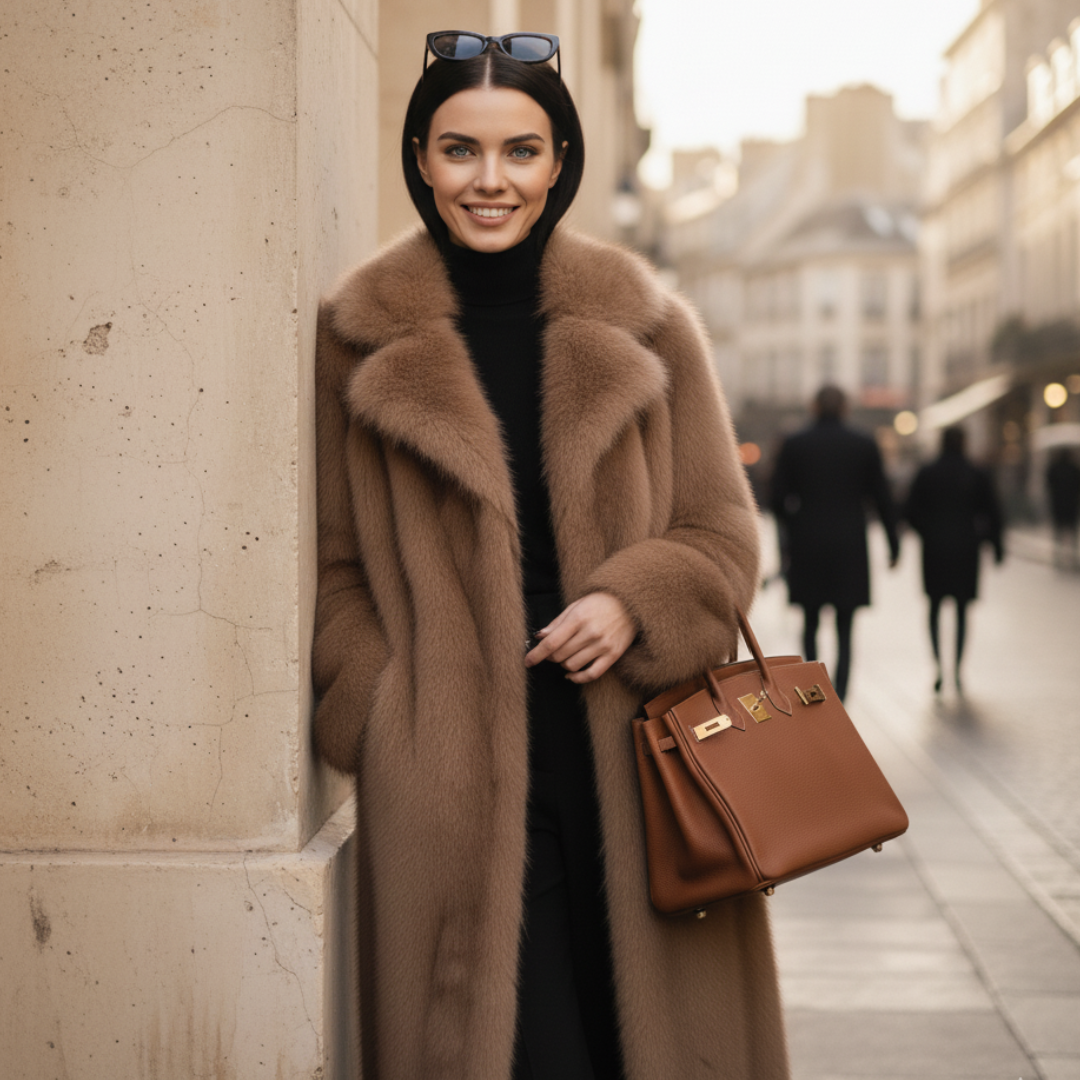 Long Coat Faux Fur Zyoralux+Leopard scarf Buy one get one free