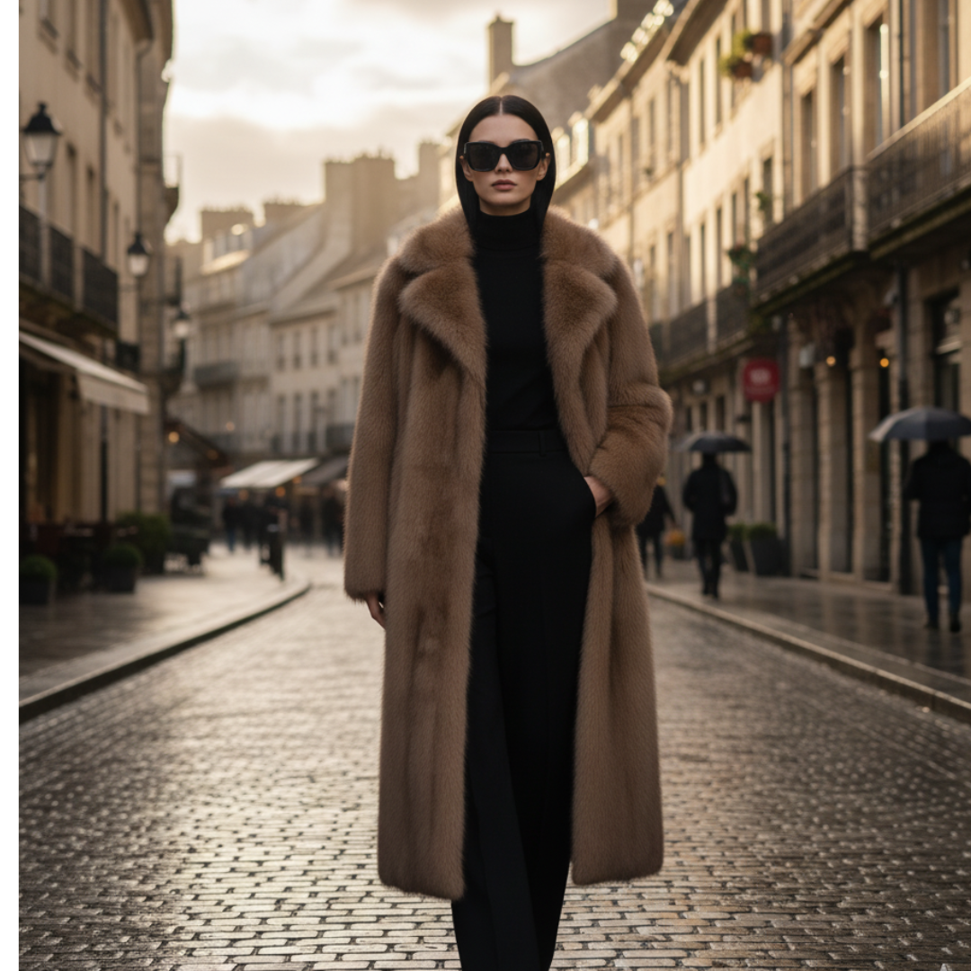 Long Coat Faux Fur Zyoralux+Leopard scarf Buy one get one free