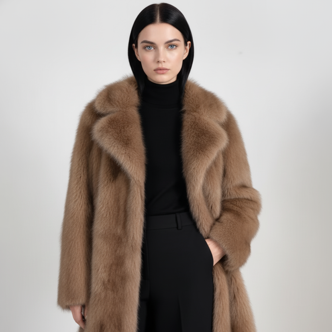 Long Coat Faux Fur Zyoralux+Leopard scarf Buy one get one free