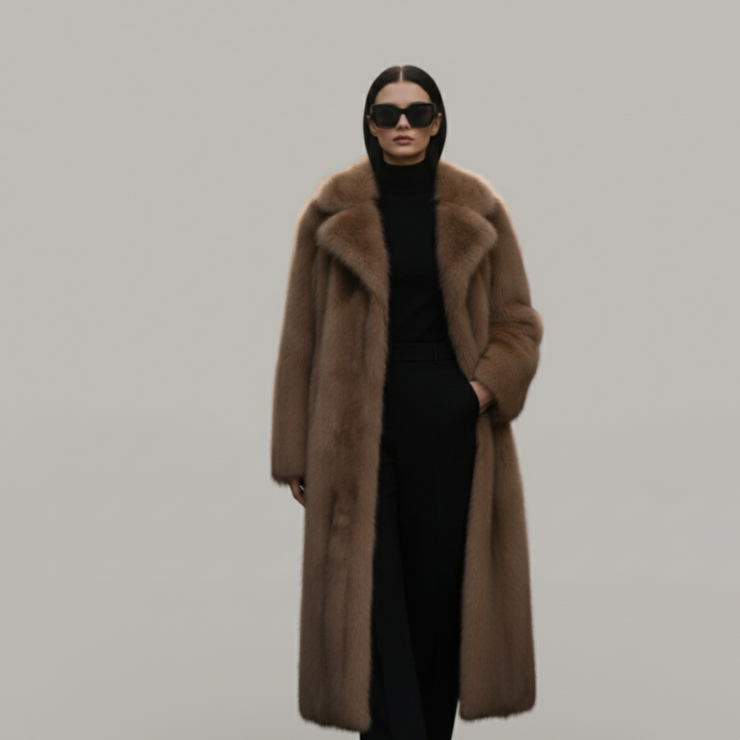 Long Coat Faux Fur Zyoralux+Leopard scarf Buy one get one free
