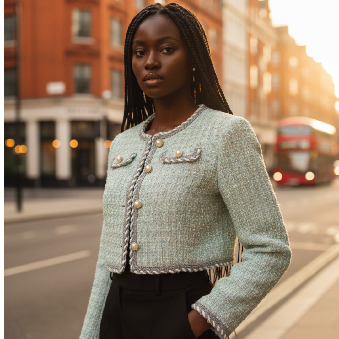 Green tweed preppy jacket