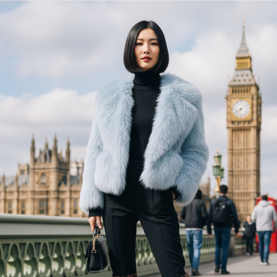 Jacket short Faux fur Pink and Blue