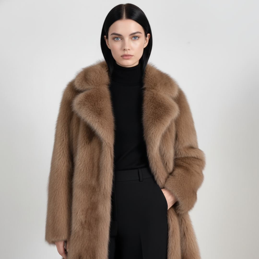Long Coat Faux Fur Zyoralux+Leopard scarf Buy one get one free
