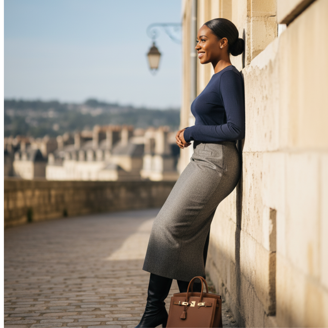 Gray Wool Pencil Skirt