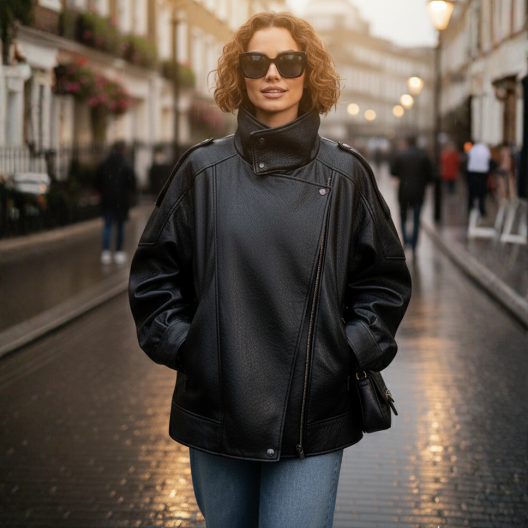 Faux Leather Funnel Neck Jacket