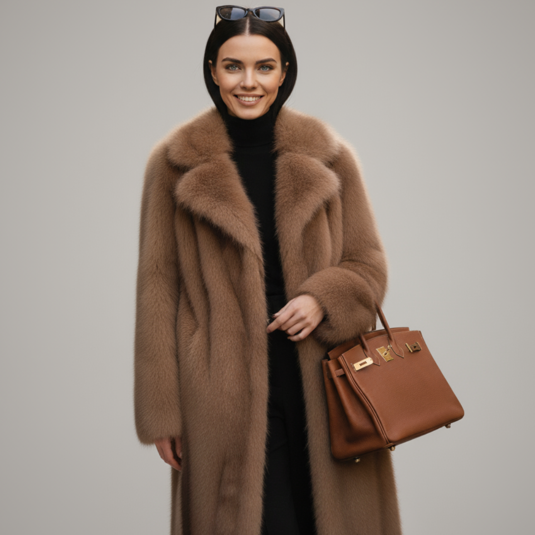 Long Coat Faux Fur Zyoralux+Leopard scarf Buy one get one free