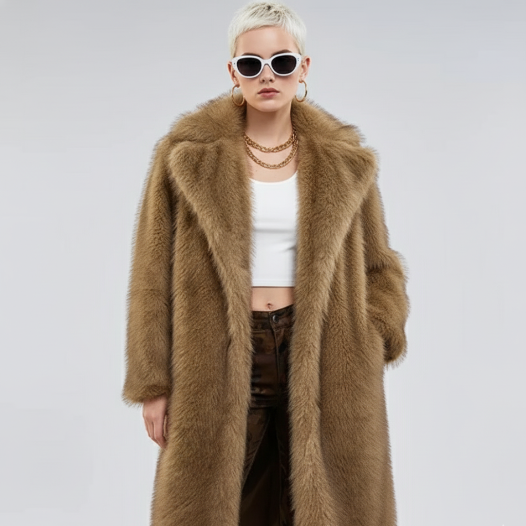 Long Coat Faux Fur Zyoralux+Leopard scarf Buy one get one free