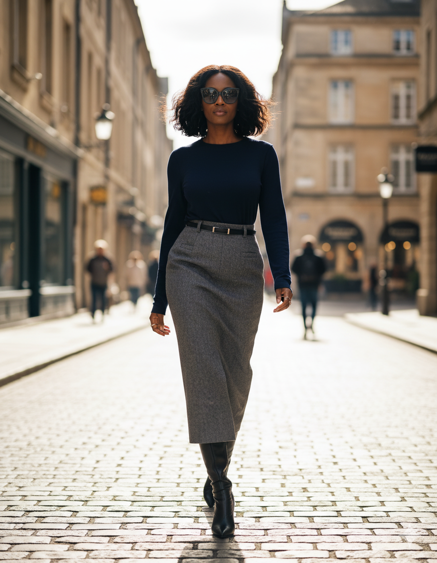 Gray Wool Pencil Skirt