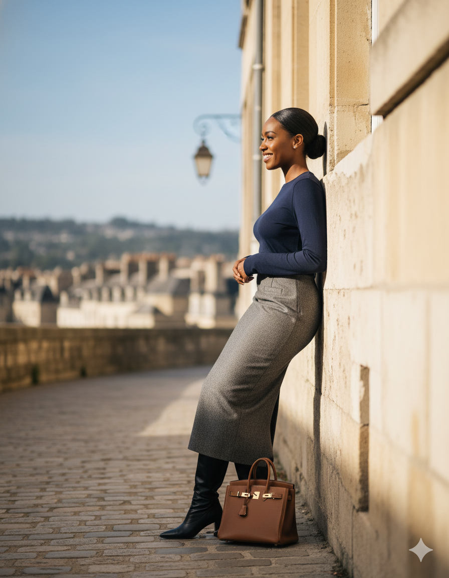 Gray Wool Pencil Skirt