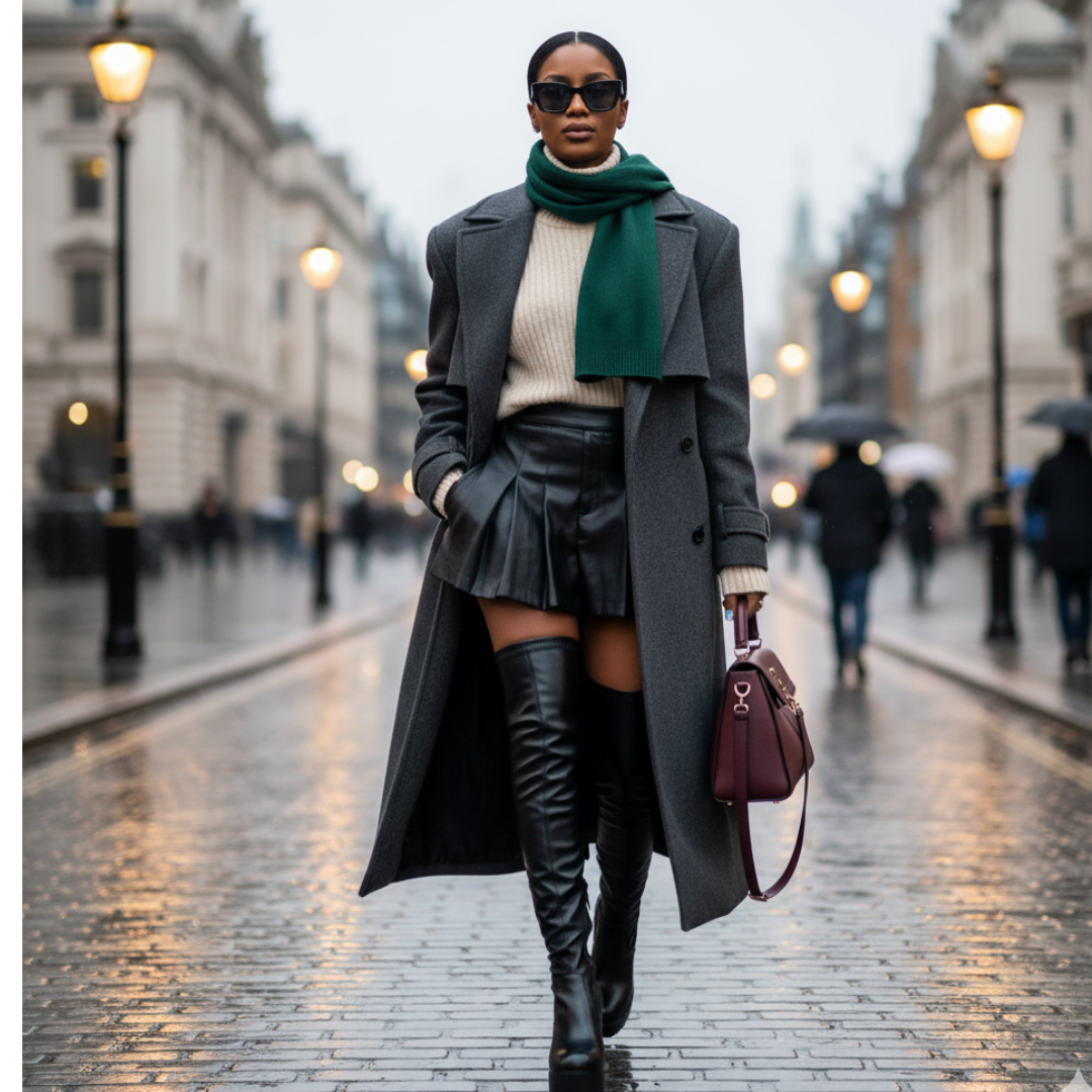 Black leather platform oversized boot