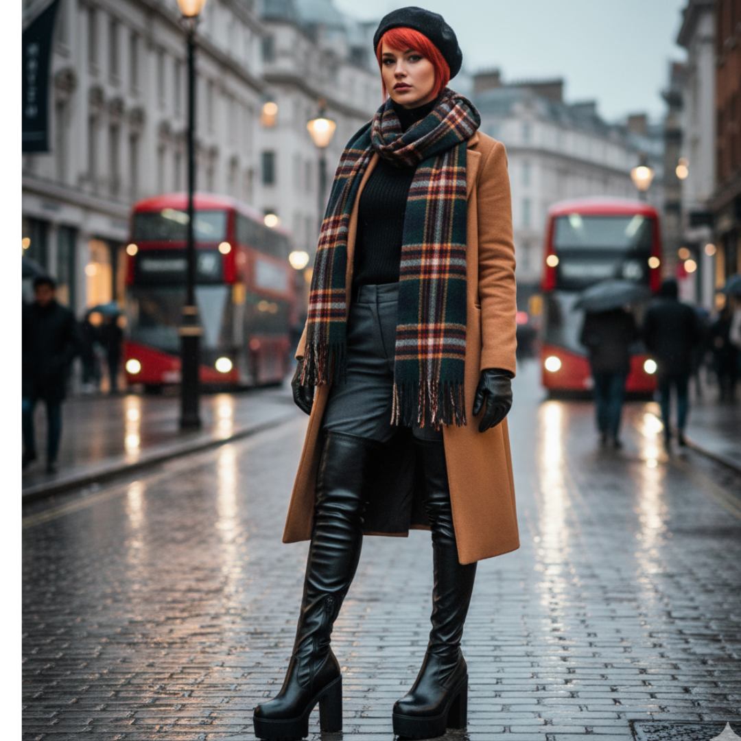 Black leather platform oversized boot