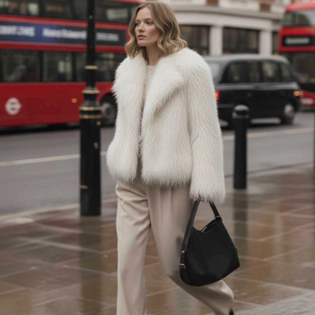 Helena Faux Fur jacket  Coat +Leopard Print Scarf Buy 1 Get 1 Free