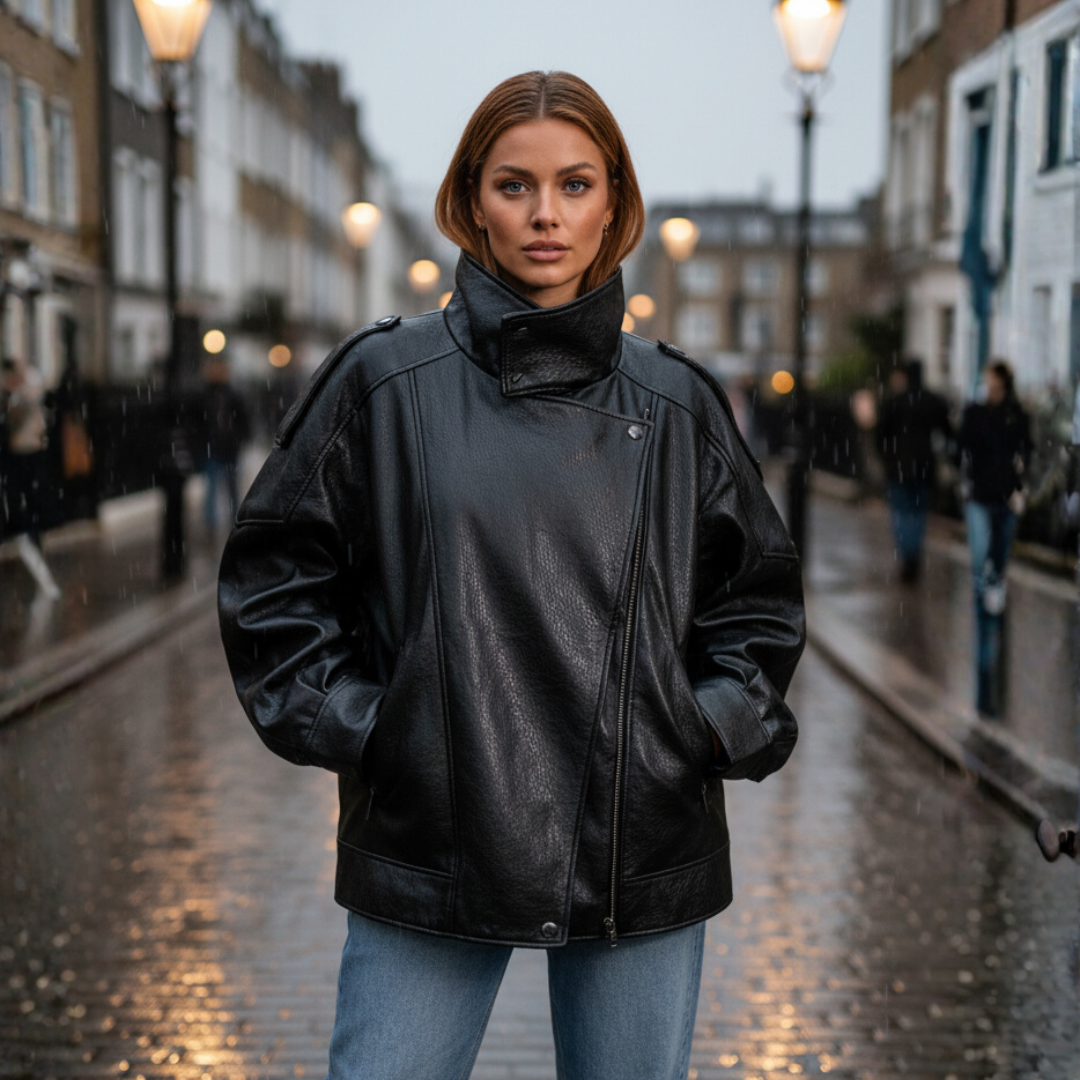 Faux Leather Funnel Neck Jacket